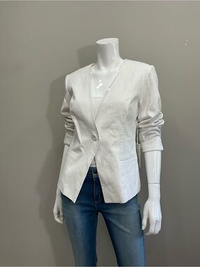 JOIE White Linen Blend Blazer Single Button Lightweight NWT Size M